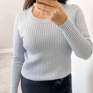 Athleta Sweater Blue Lincoln Park Ribbed Scoop Neck Glacial Women's Small Knit